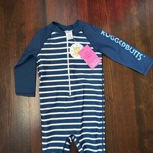 Ruffle Butts Navy Blue Striped Kids Swim One Piece
